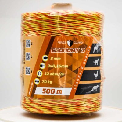 Fence-Guard-Economy-3-Villanypásztor-Vezeték-500m-2-mm-3-vezetőszál-sárga-narancs-70Kg-12-Ωm-3